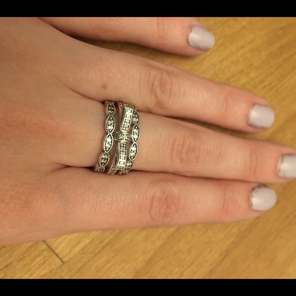 Pandora Silver Tone Stacked Diamond Accent Rings (Set of 3!)